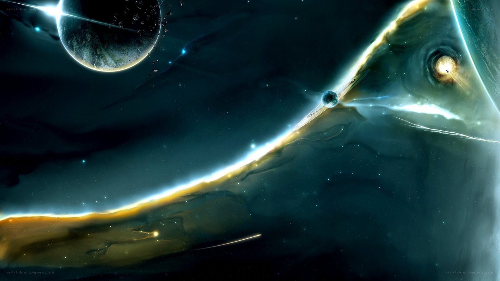 Cosmic nebula with planets