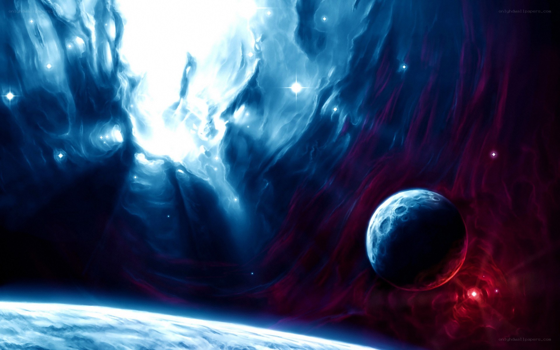 Cosmic Nebula with Planets