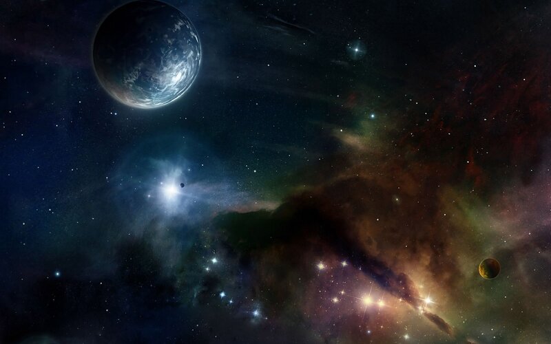 Cosmic Nebula with Planets