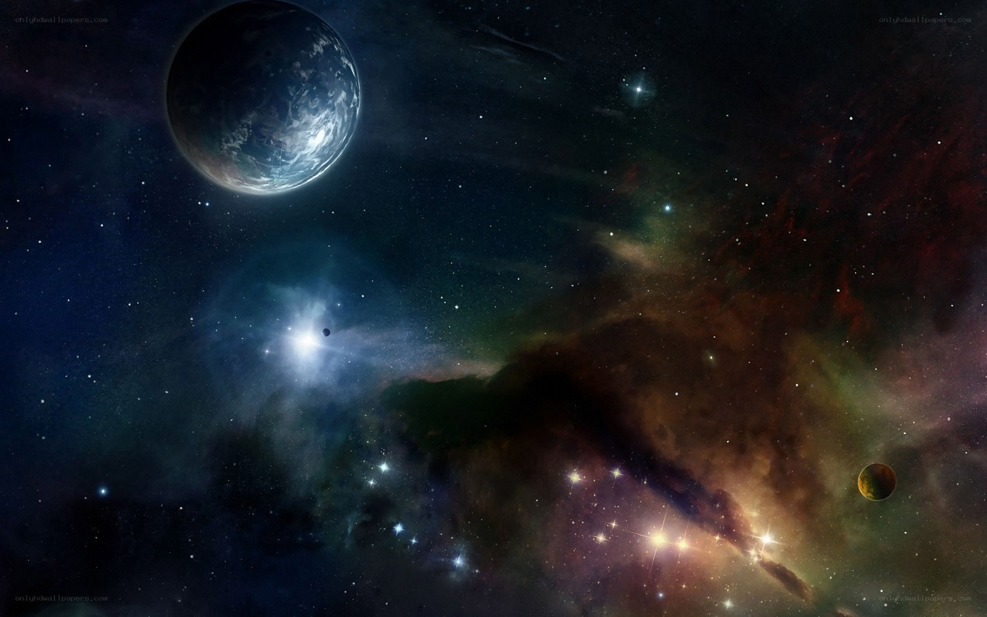 Cosmic Nebula with Planets