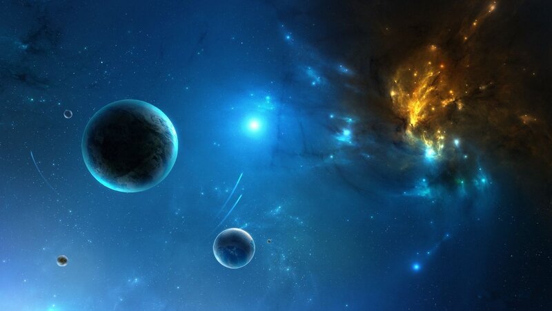 Cosmic Nebula with Planets