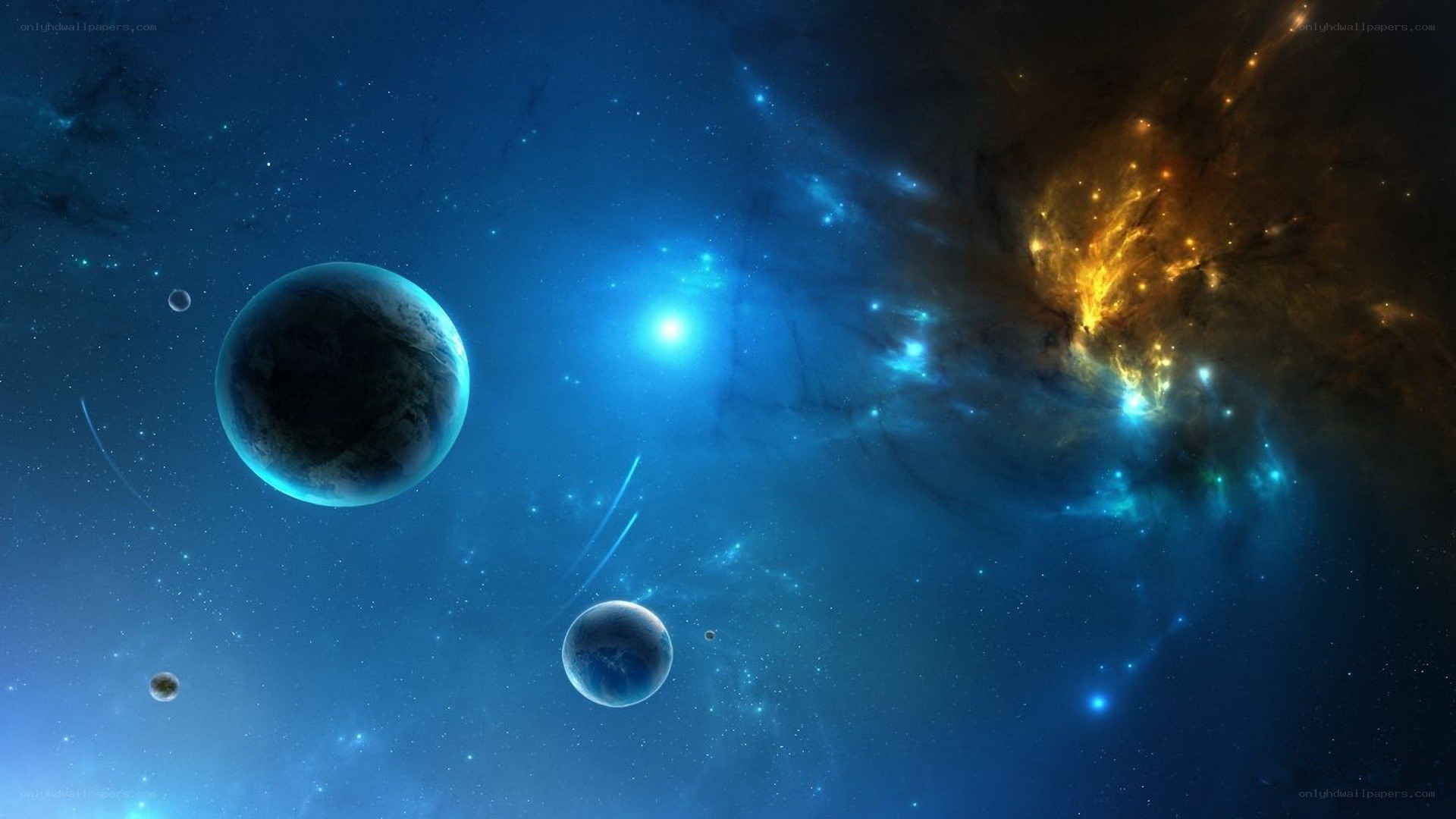 Cosmic Nebula with Planets