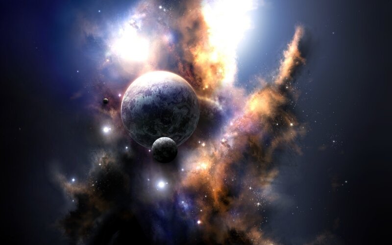 Cosmic Nebula with Planets