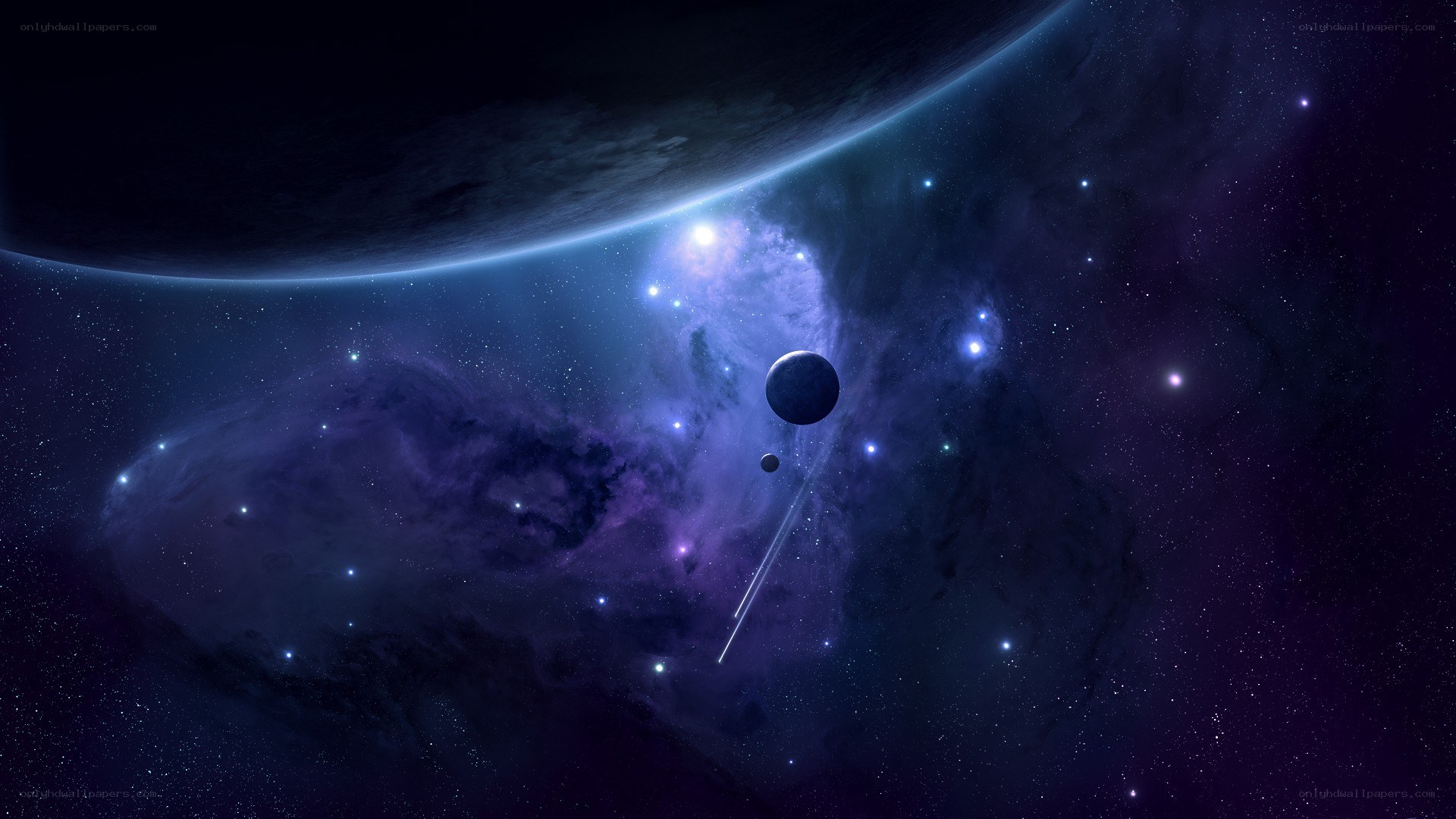 Cosmic nebula with planets