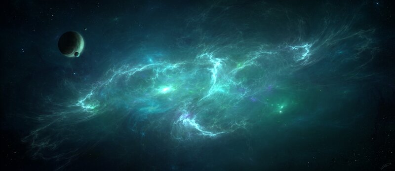 Cosmic nebula with planets