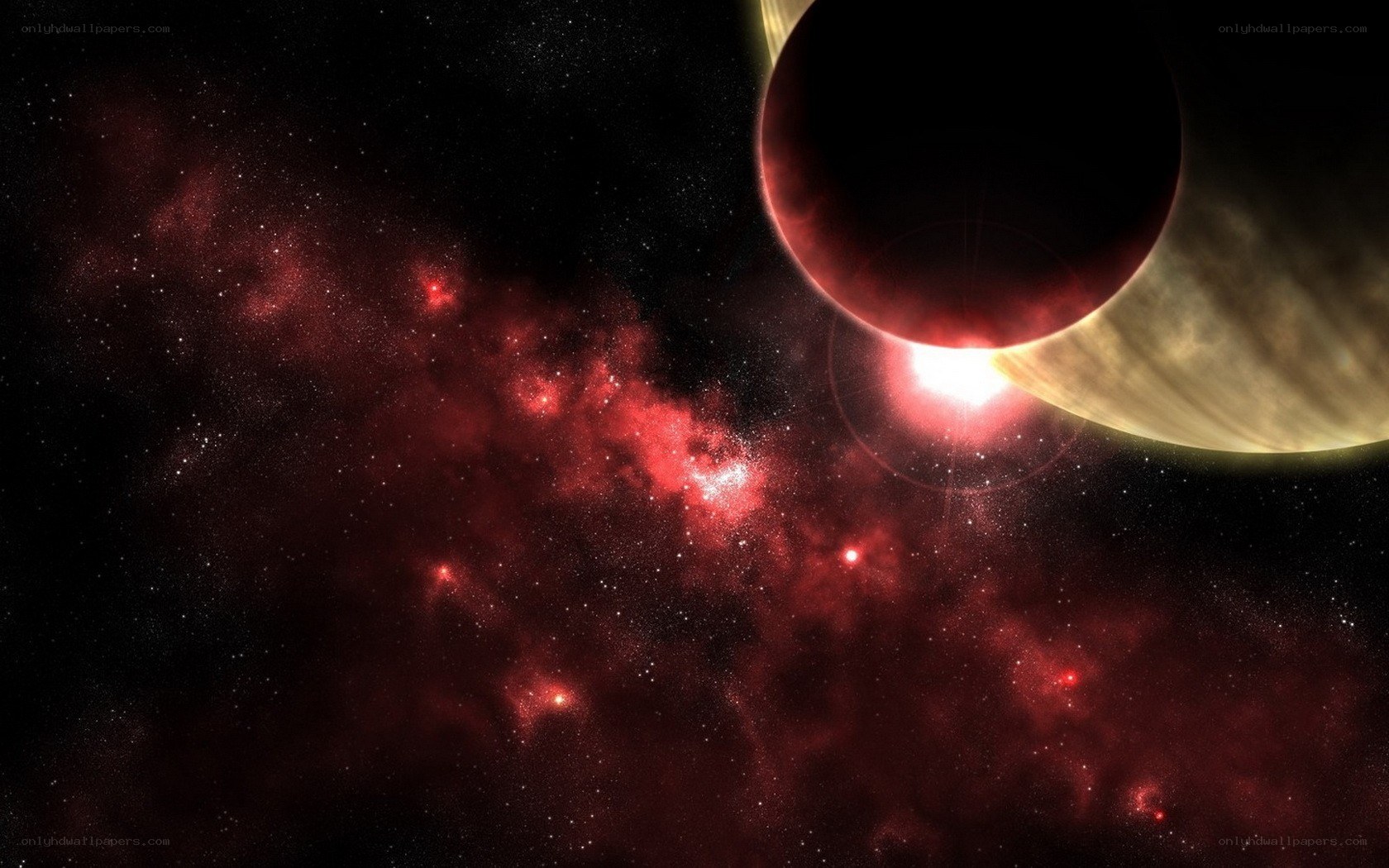 Cosmic nebula with planets