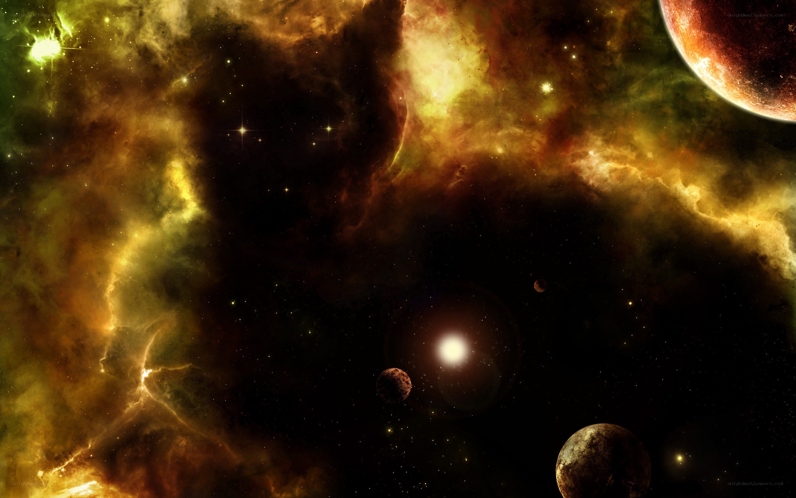 cosmic nebula with planets