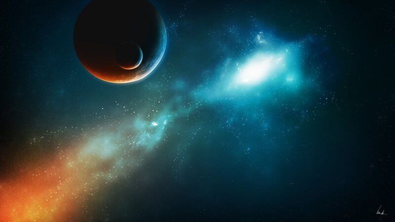 Cosmic nebula with planets