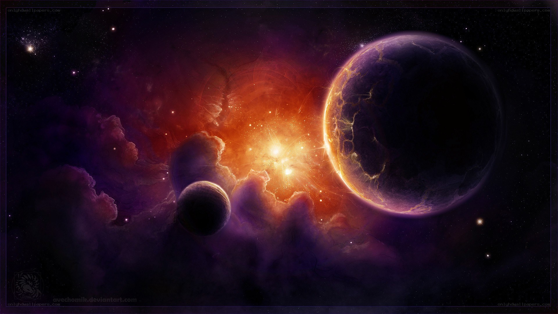 Cosmic Nebula with Planets