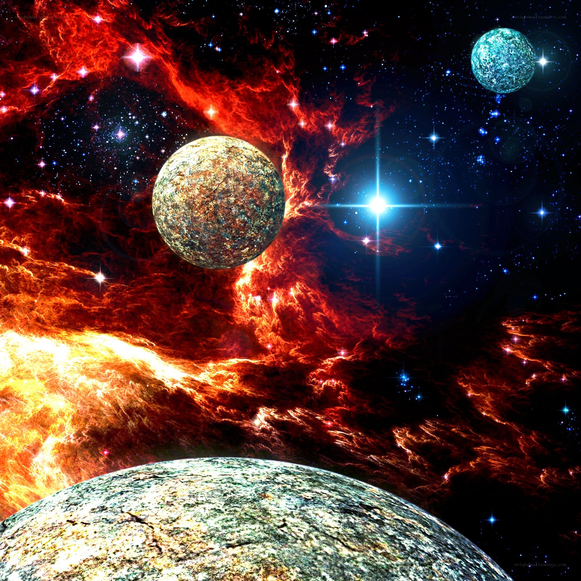 Cosmic Nebula with Planets