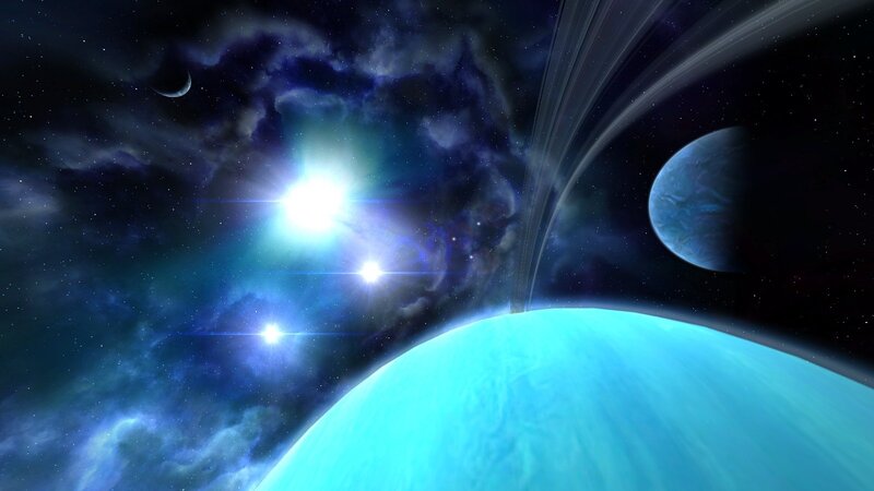 Cosmic nebula with planets