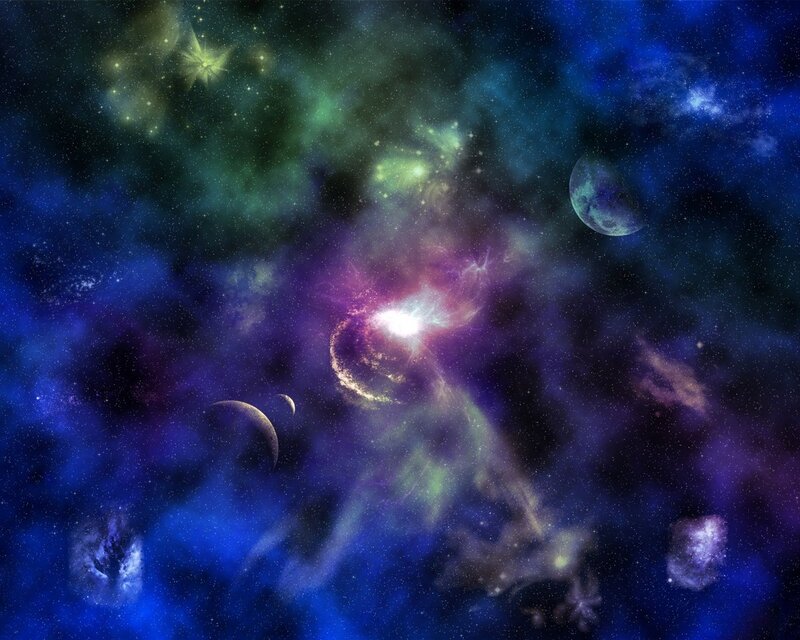 Cosmic nebula with planets