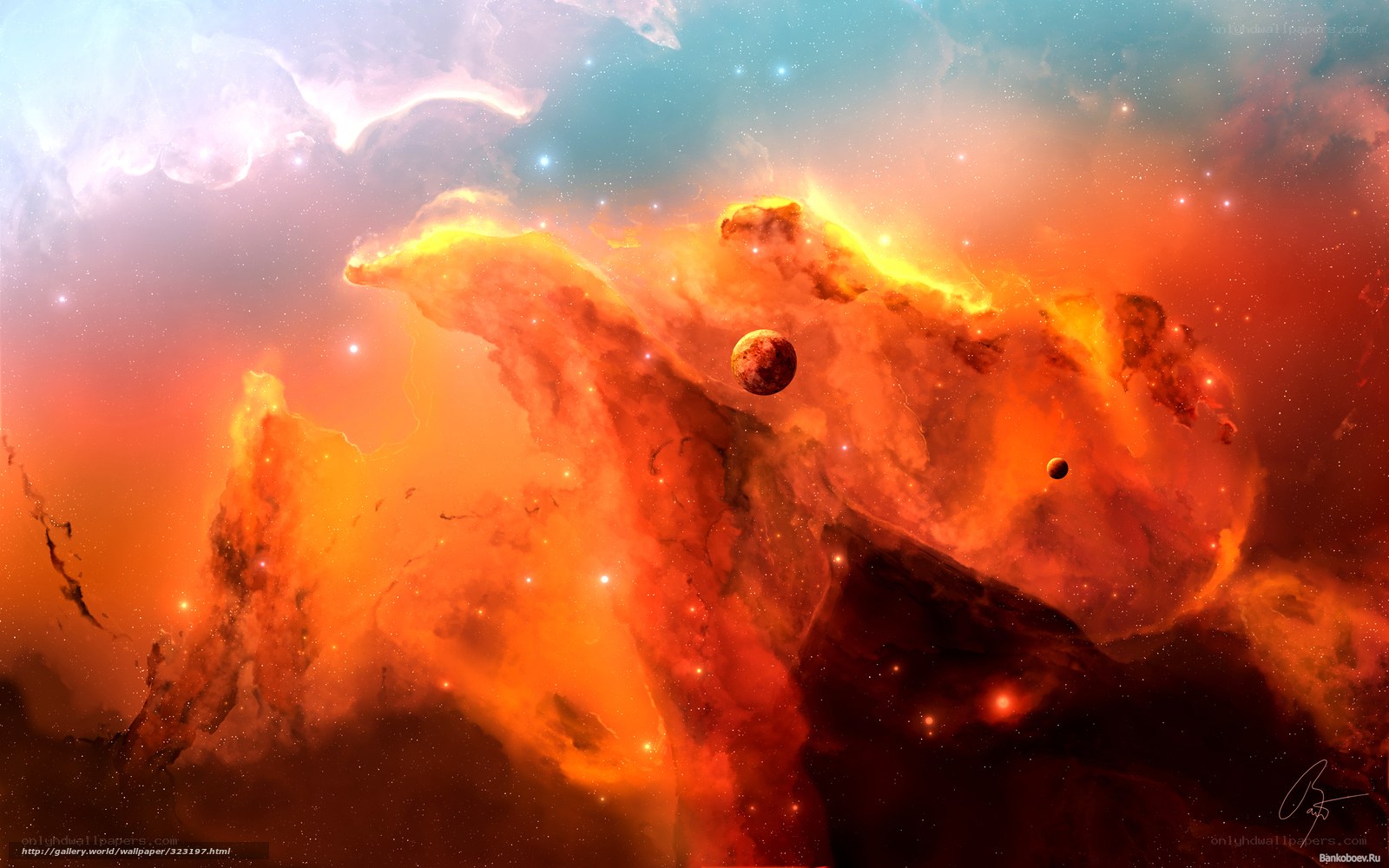 Cosmic Nebula with Planets