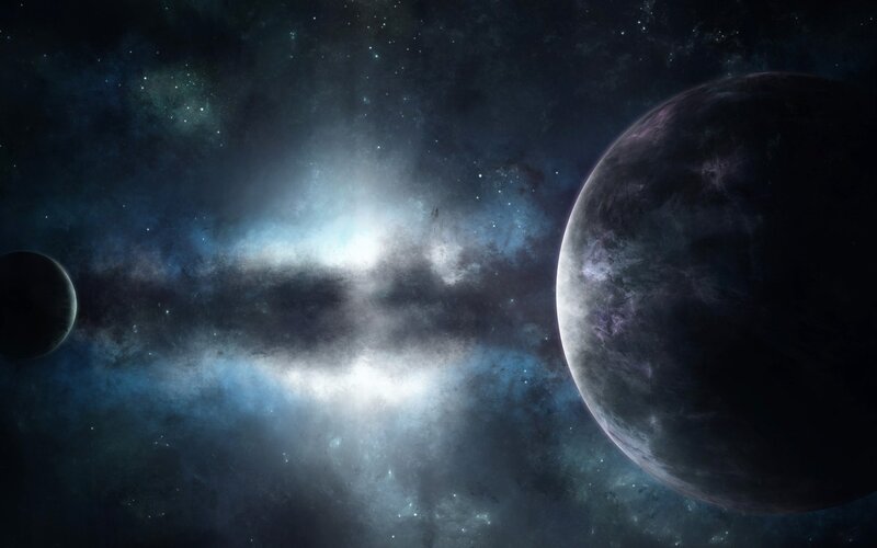 Cosmic nebula with planets