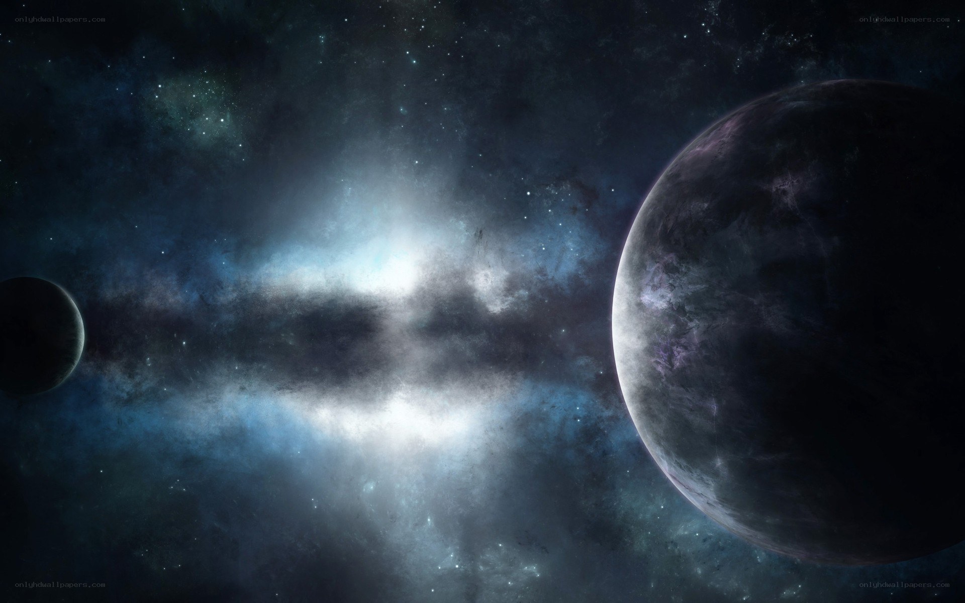 Cosmic nebula with planets