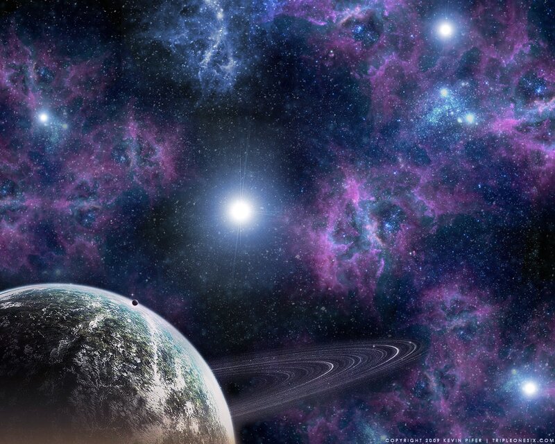 Cosmic Nebula with Planets
