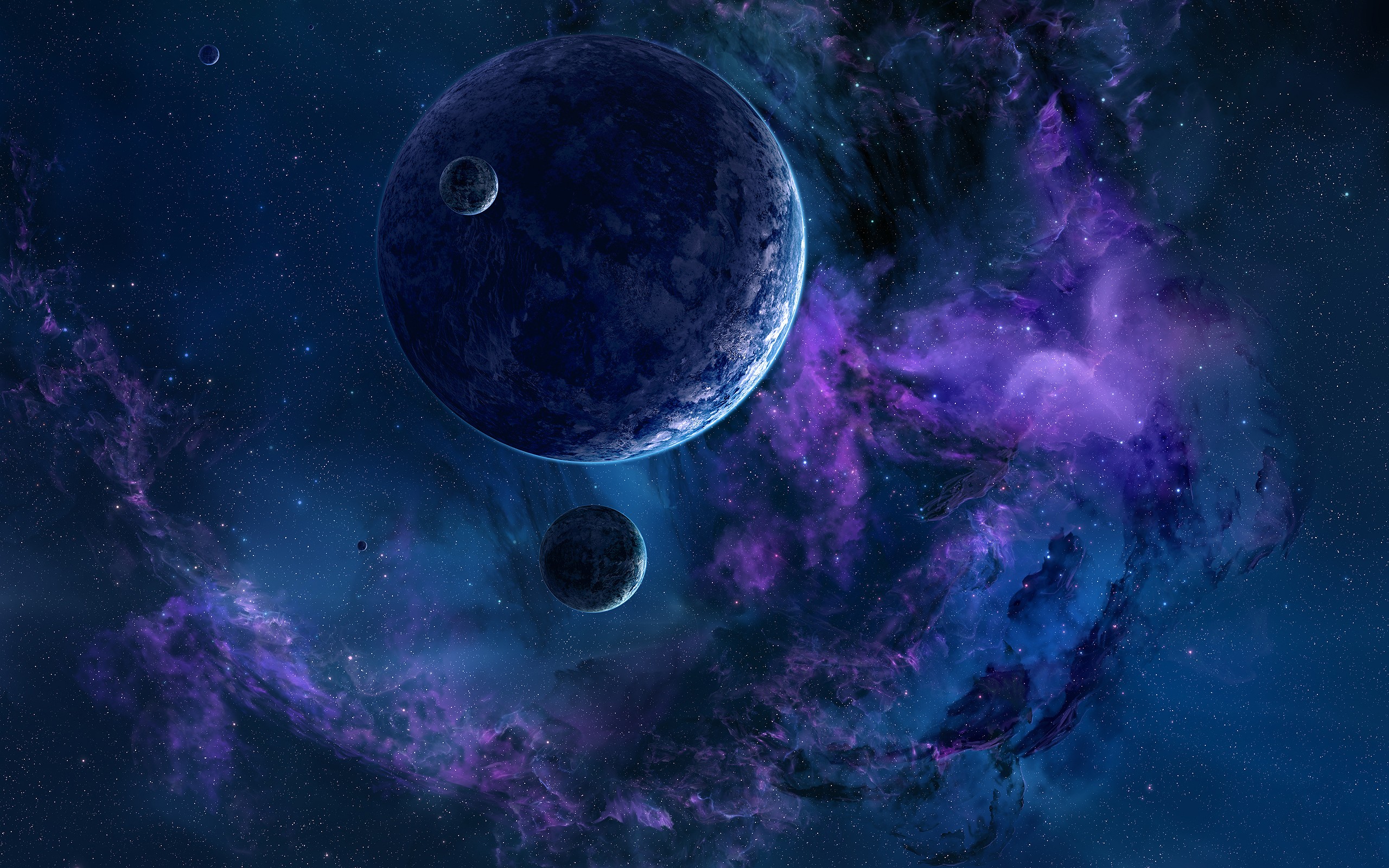 Cosmic Nebula with Planets