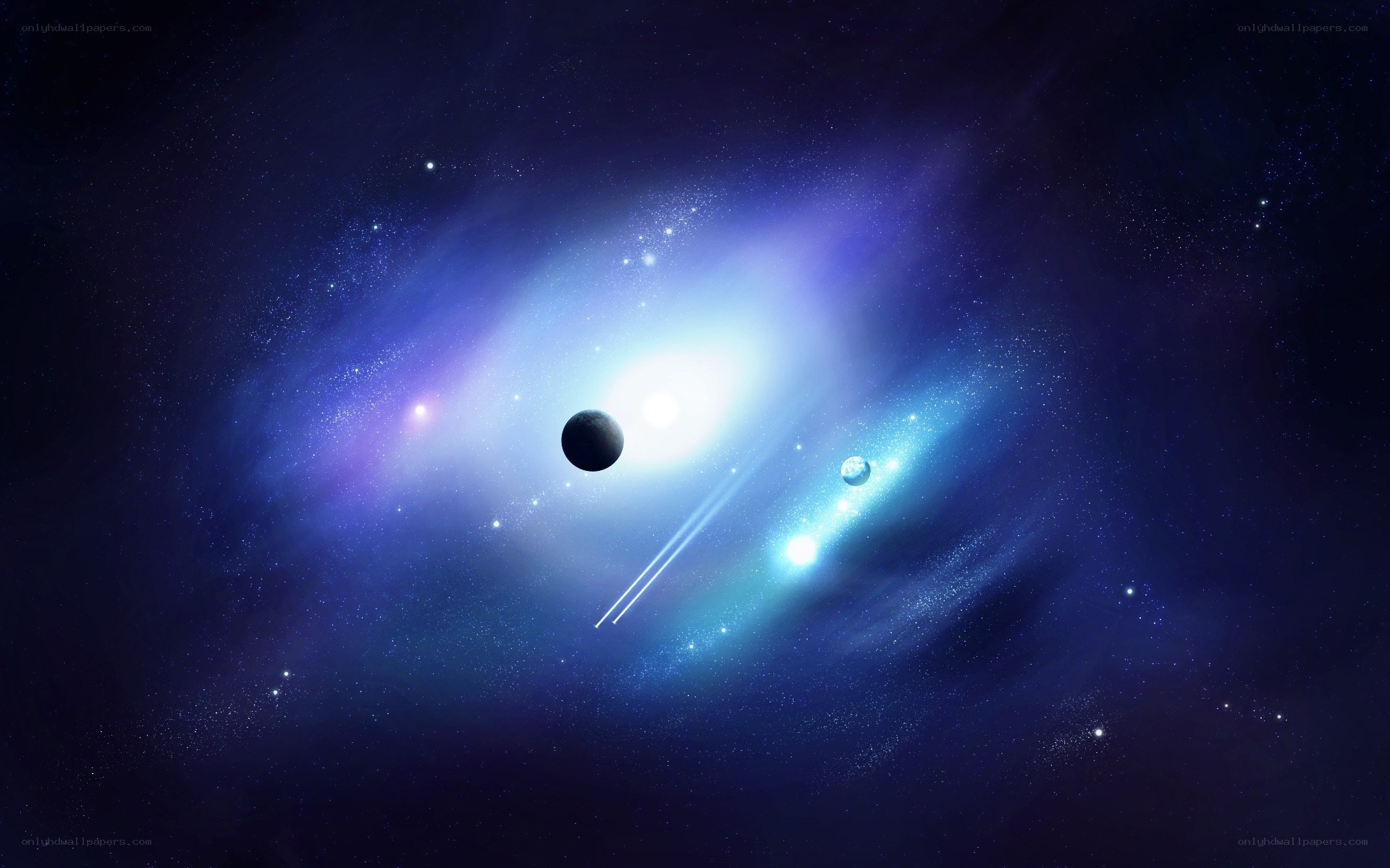 Cosmic nebula with planets