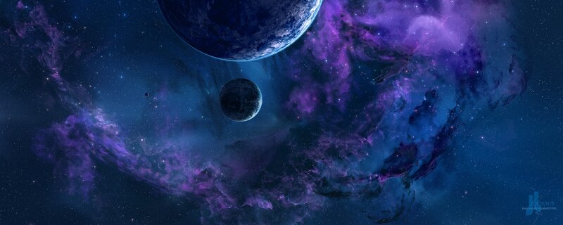 Cosmic Nebula with Planets