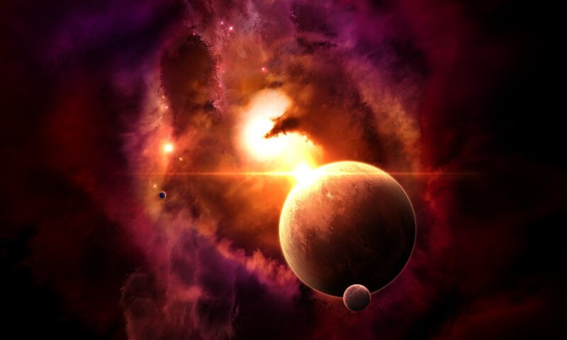 Cosmic Nebula with Planets