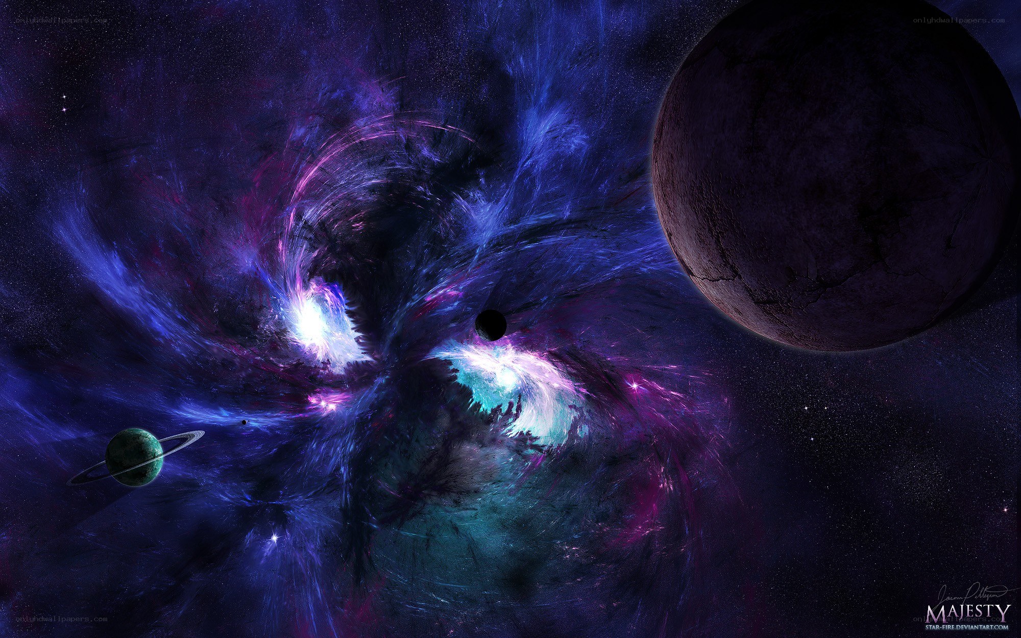 Cosmic Nebula with Planets