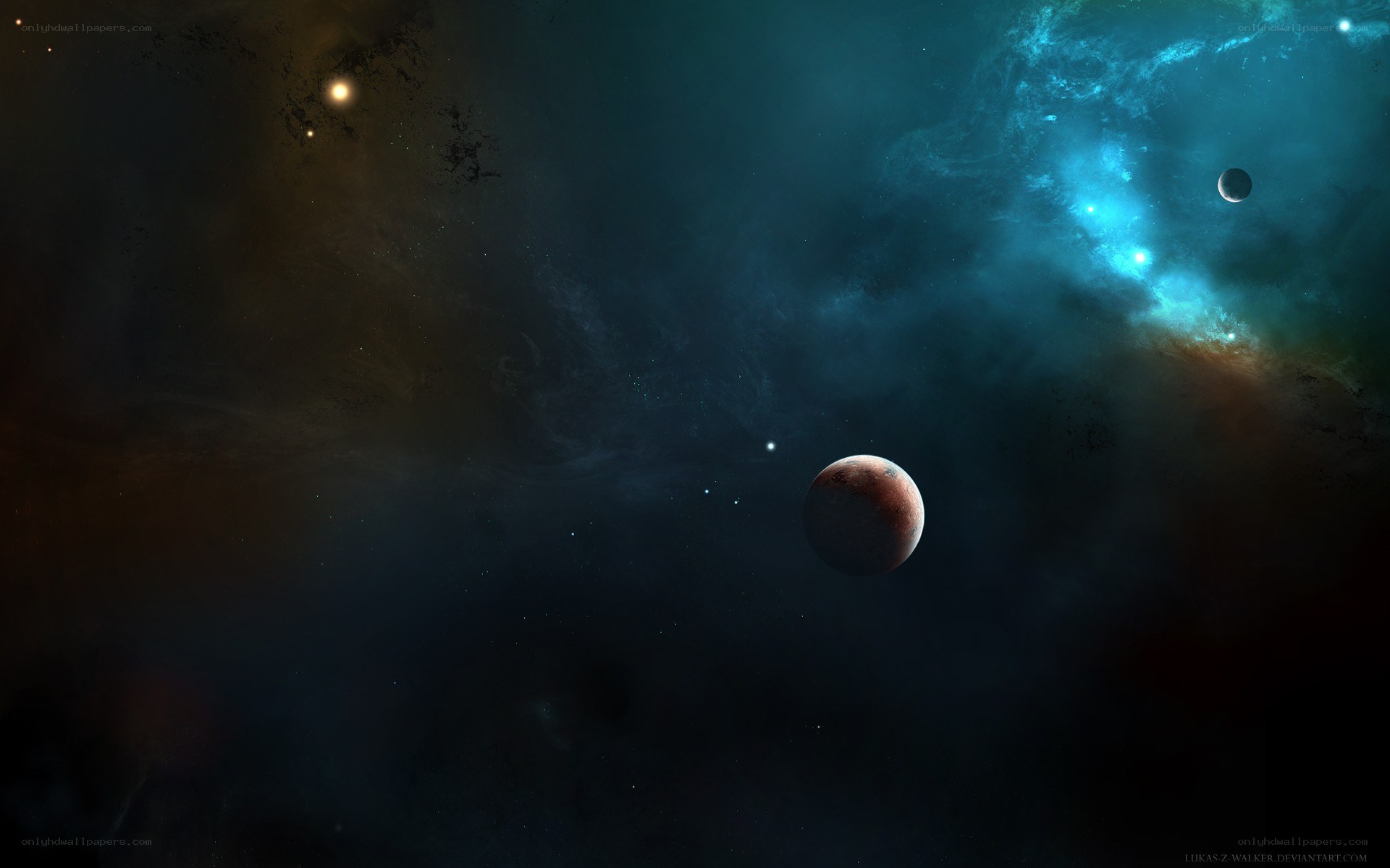 Cosmic Nebula with Planets