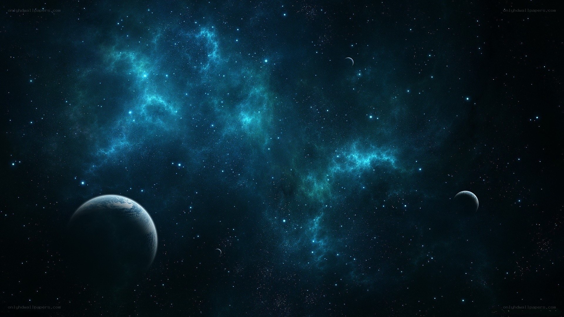 Cosmic nebula with planets