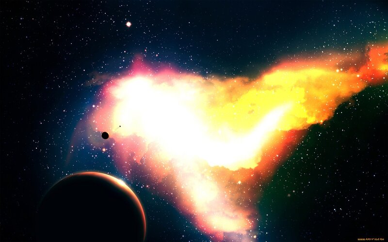 Cosmic nebula with planets