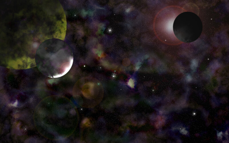 cosmic nebula with planets