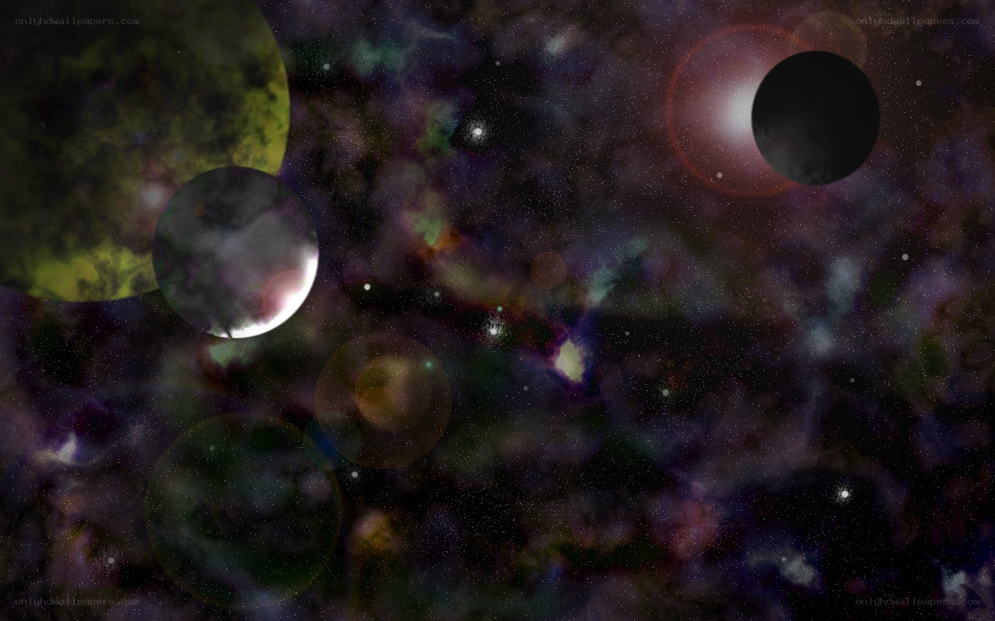 cosmic nebula with planets