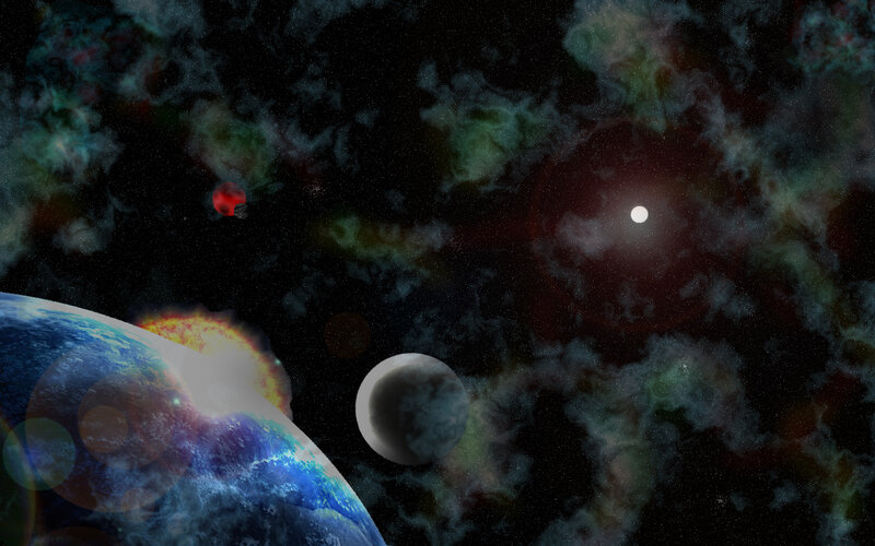 cosmic nebula with planets