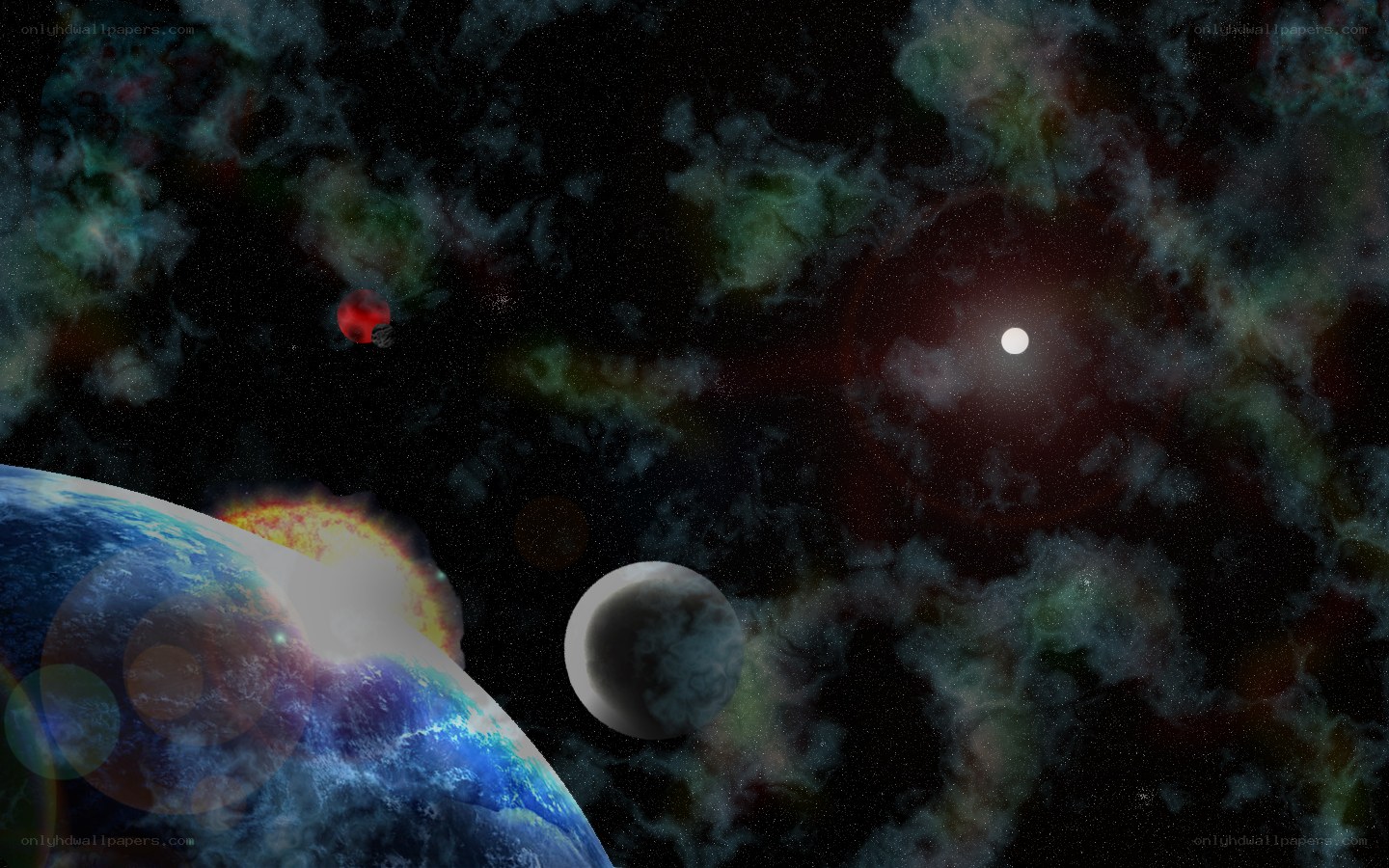 cosmic nebula with planets