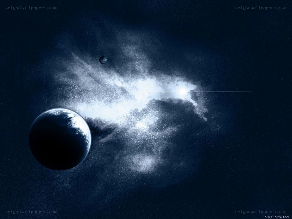 Cosmic nebula with planets