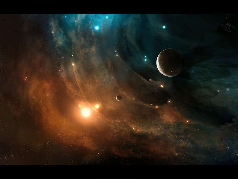 Cosmic Nebula with Planets