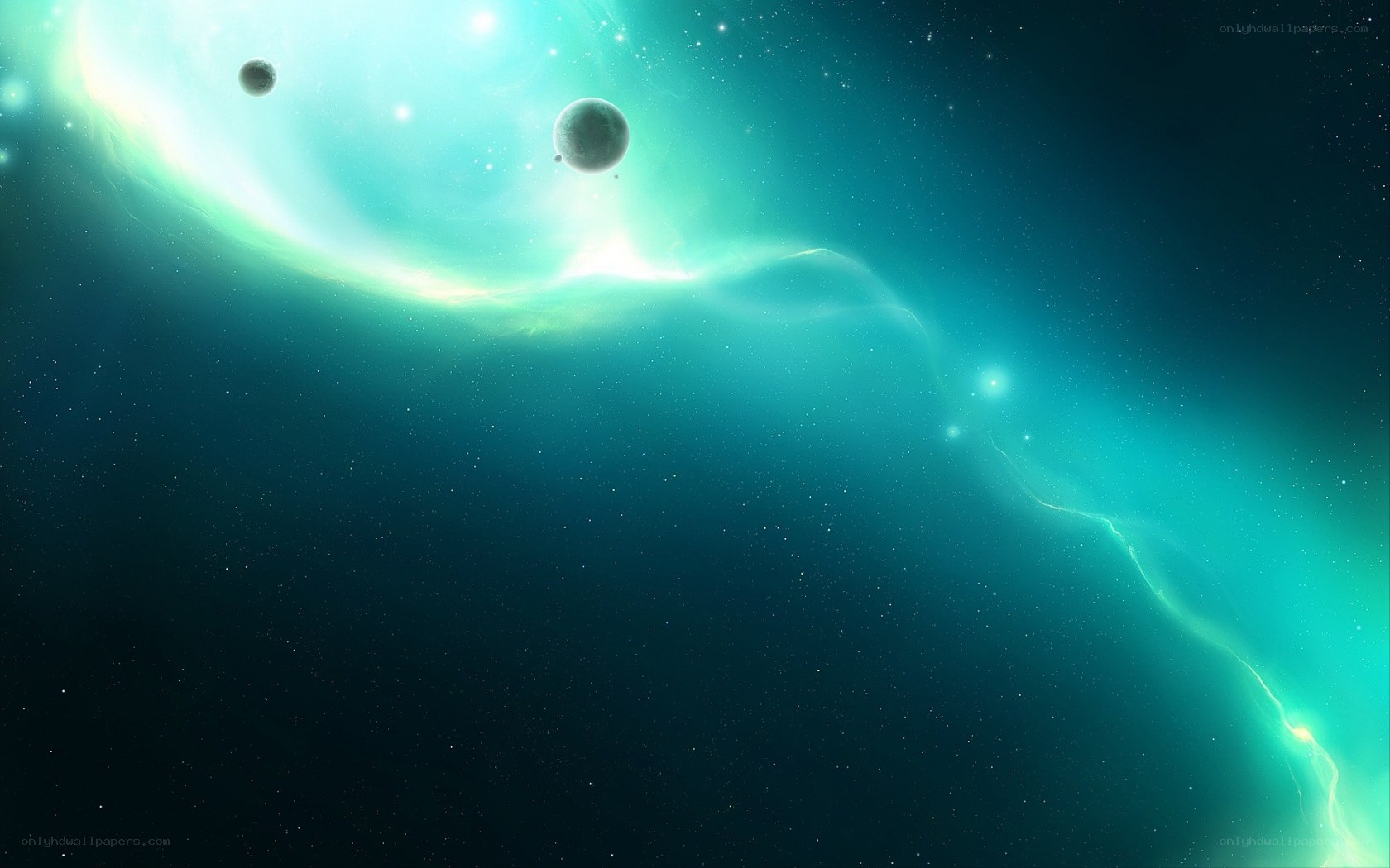 Cosmic nebula with planets