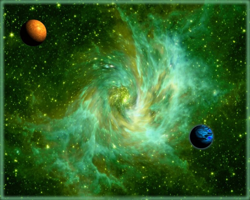 cosmic nebula with planets