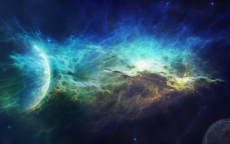 Cosmic nebula with planets