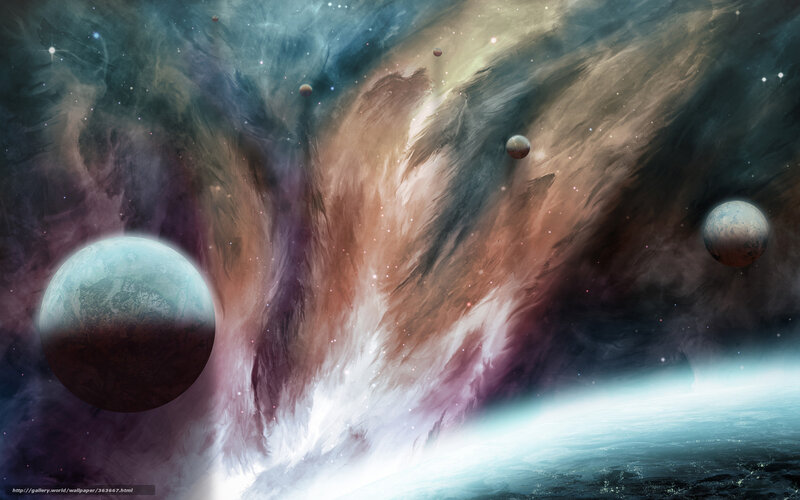 Cosmic Nebula with Planets