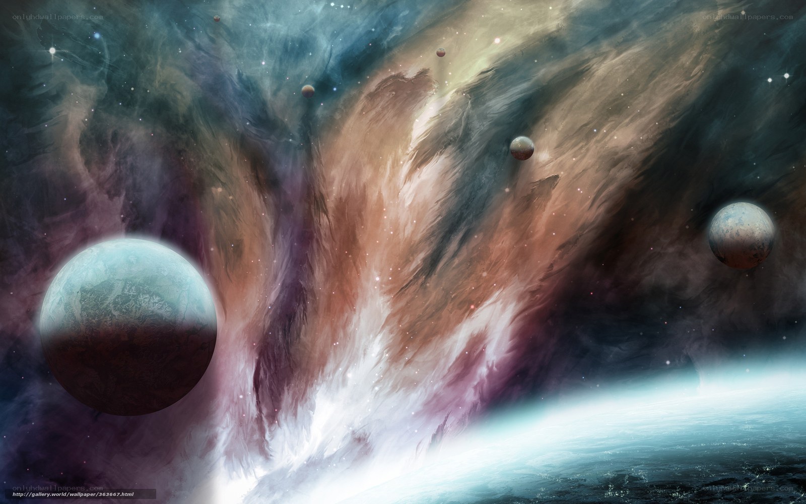 Cosmic Nebula with Planets