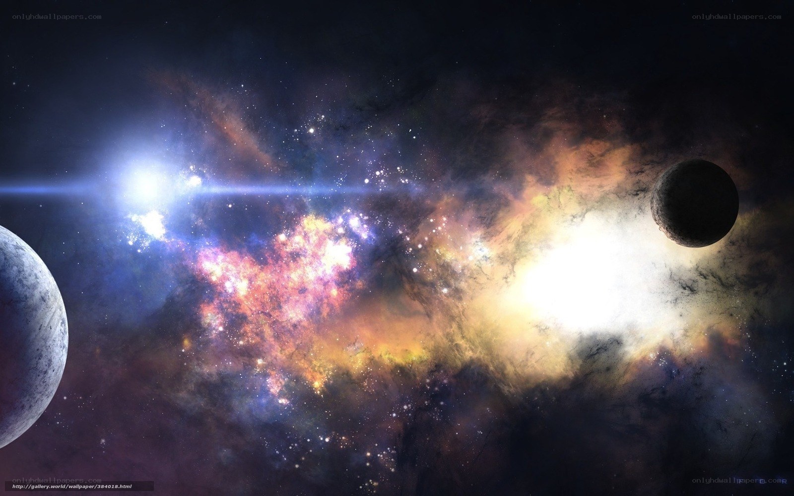 cosmic nebula with planets