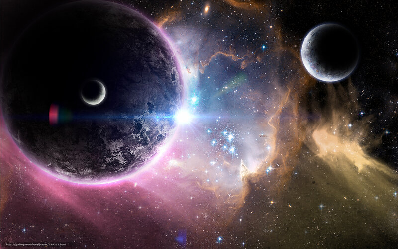 Cosmic Nebula with Planets