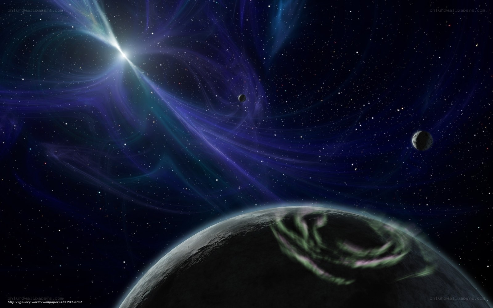 cosmic nebula with planets