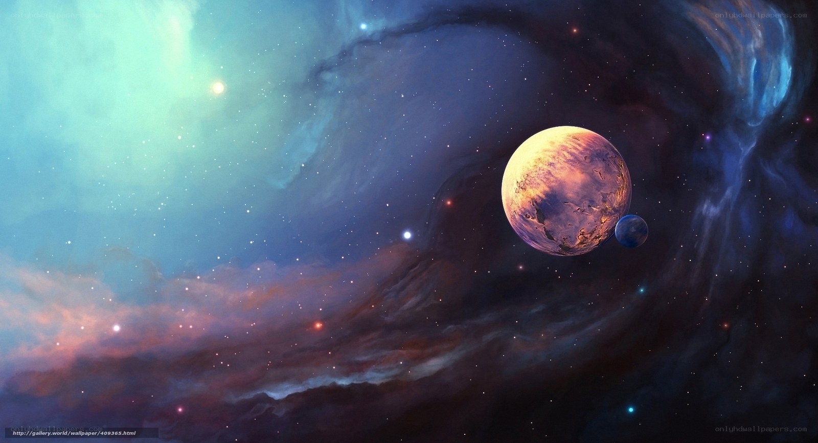 Cosmic Nebula with Planets