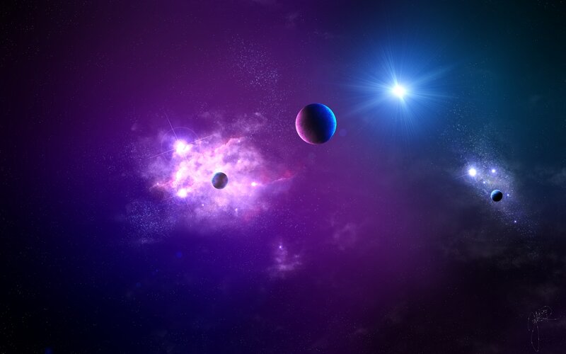 Cosmic Nebula with Planets