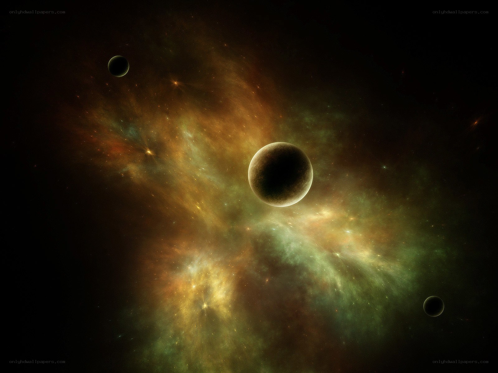 Cosmic Nebula with Planets