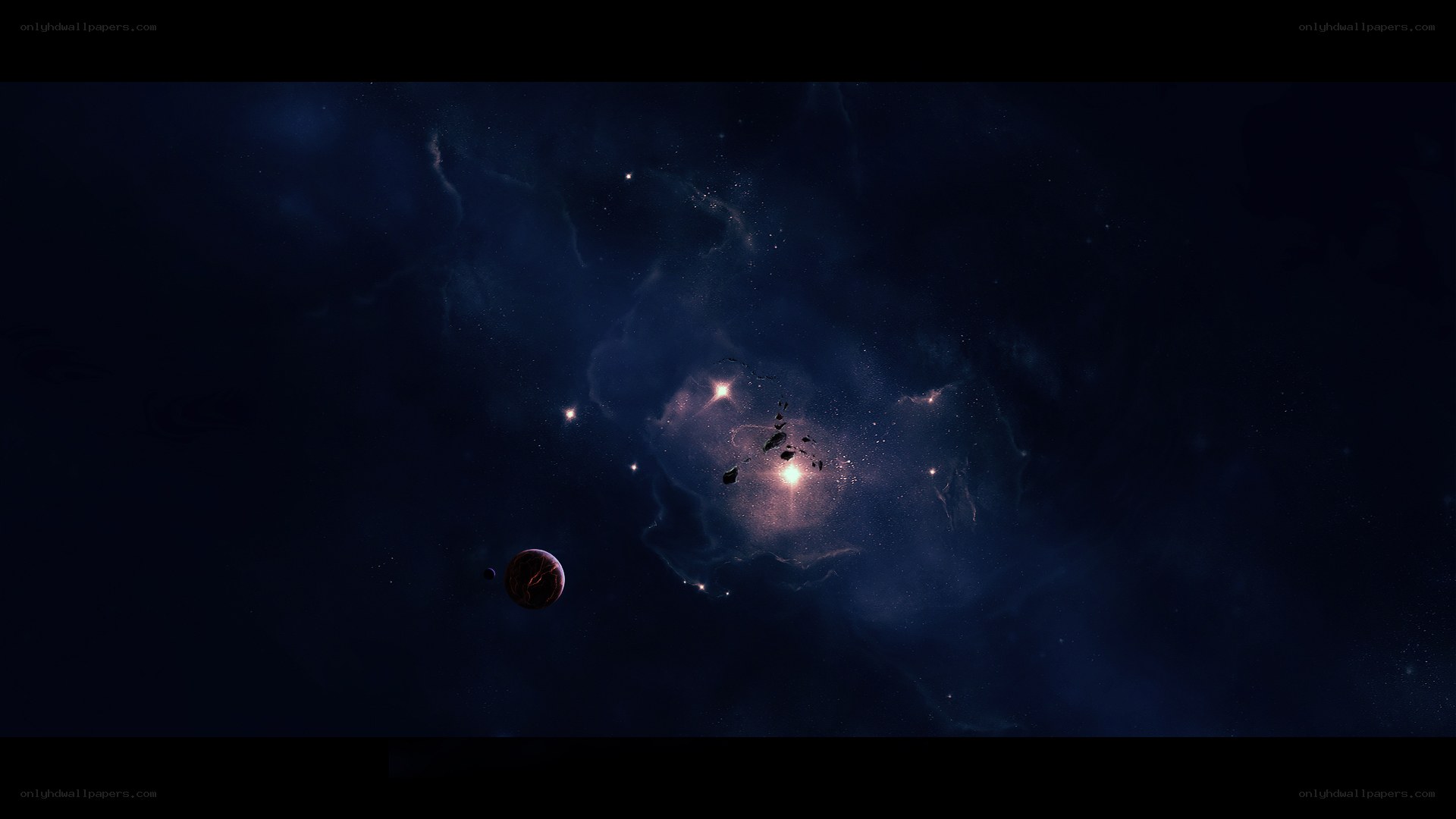 cosmic nebula with planets