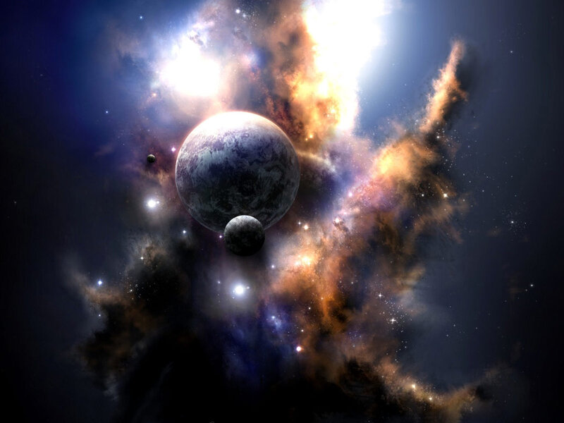 Cosmic Nebula with Planets