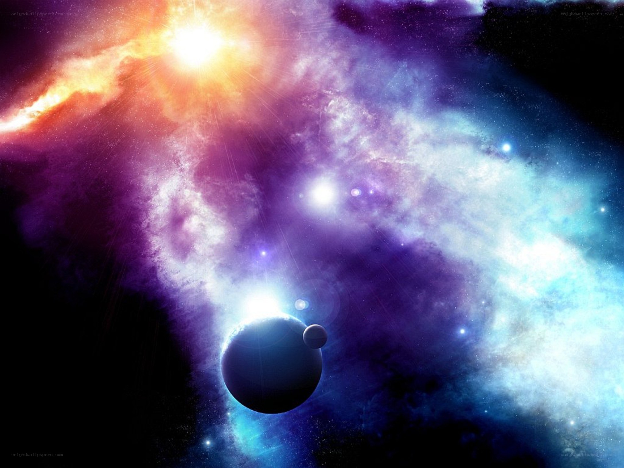 Cosmic Nebula with Planets