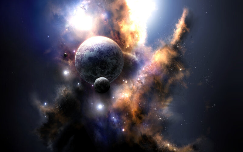 Cosmic Nebula with Planets