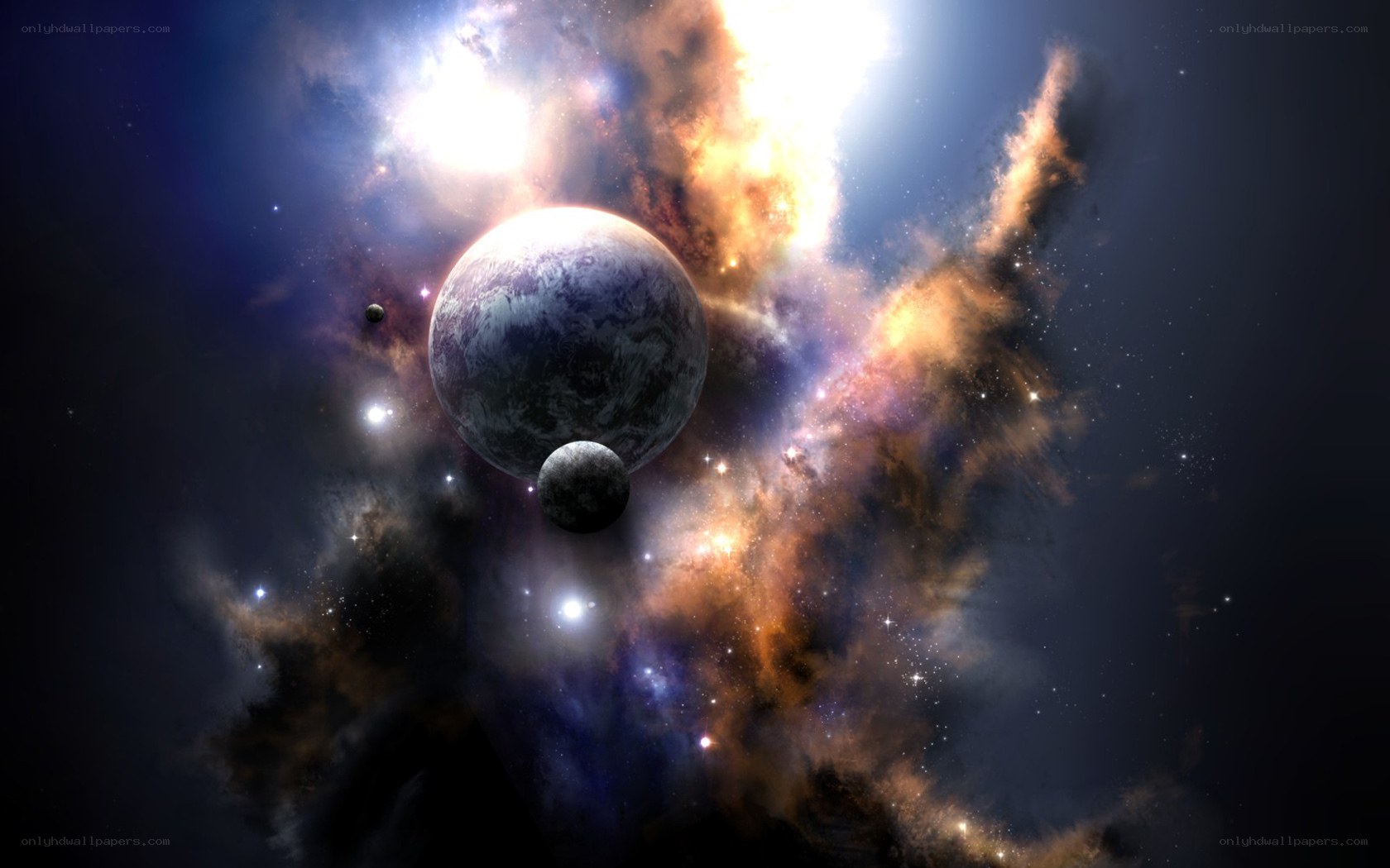 Cosmic Nebula with Planets